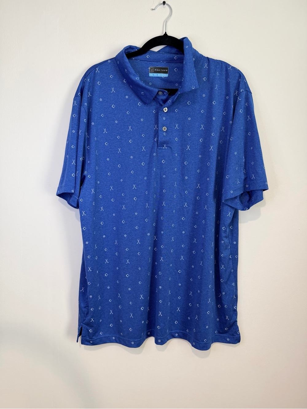 PGA TOUR Men's Blue Golf Club Ball Print Performance Polo Shirt XXL